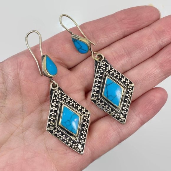 Jewelry - Turquoise Earrings, Silver Earrings, Afghan, Vintage, Middle Eastern, Boho